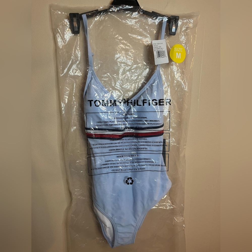 Tommy Hilfiger Chambray Blue One Piece Medium Swimsuit - Picture 5 of 7